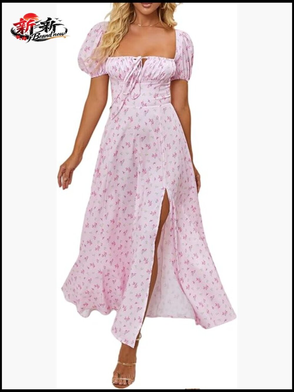 KUTUMAI Women's Flowy Maxi Dress Puff Sleeve Off Shoulder Floral Formal
